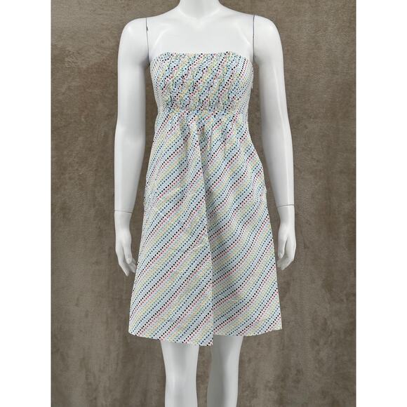 Lilly Pulitzer Dress Womens 2 White Rainbow Polka Dot Strapless Seersucker Beach - Picture 1 of 12